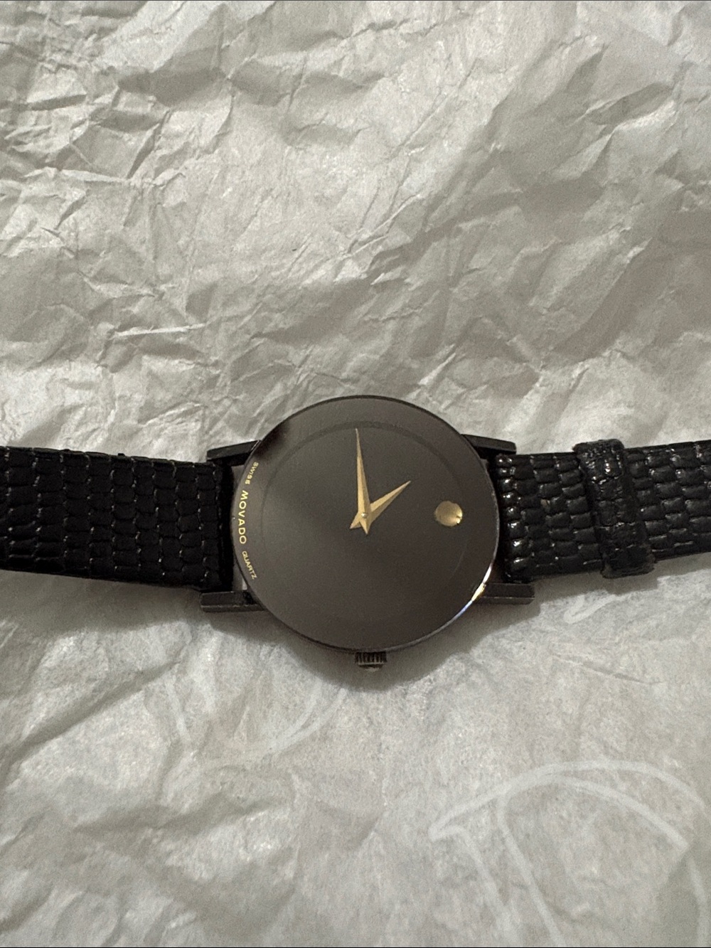 Movado Black Watch with Gold Hands - Picture 6 of 9